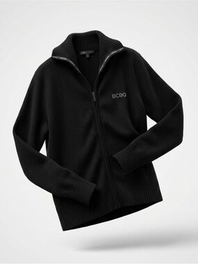 Vintage Y2k BCBG Black Rhinestone Logo Full-Zip Knit Sweater -Size M